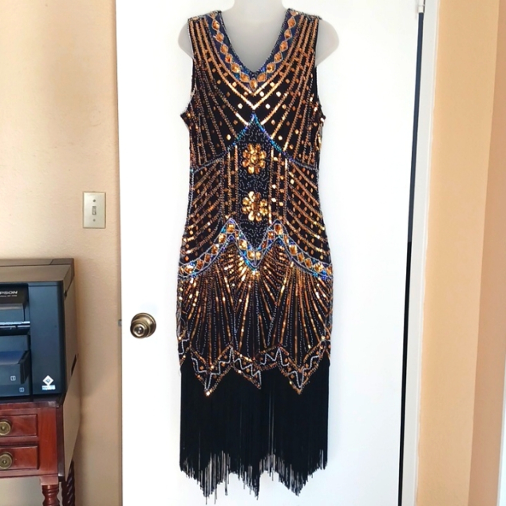 Black sequin fringed dress